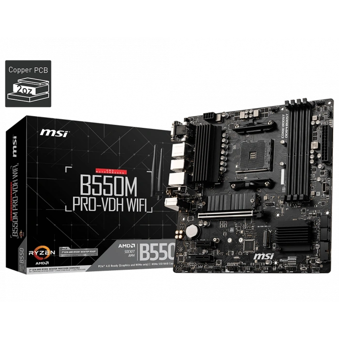 MSI B550M PRO-VDH WIFI DDR4 4400MHZ 1XVGA 1XHDMI 1XDP 2XM.2 USB 3.2 MATX AM4 (AMD 5000/4000G/3000 SERİLERİ İLE UYUMLU)