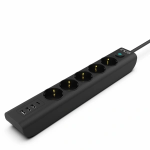 İnca IPW-44TU 5 port 2x USB+ Type-C Akım Korumalı Led Tuşlu  Priz 1.5M - Siyah