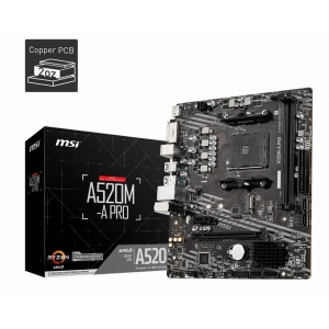 MSI A520M-A PRO DDR4 4600MHZ 1XHDMI 1XDVI 1XM.2 USB 3.2 MATX AM4 (AMD AM4 5000/4000 /3000 SERİSİ İLE UYUMLU)