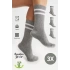 Bambu Tenis Çizgili Premium  Kolej Çorabı Unisex Gri Dikişsiz Soket Çorap 3lü Paket
