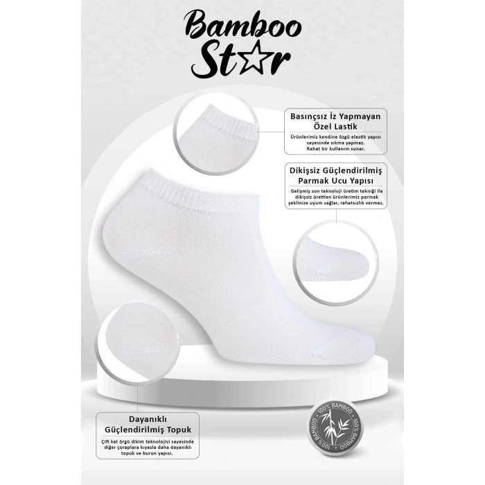 Bambu Erkek Patik Düz Beyaz Çorap Dikişsiz Premium Kutulu 6lı