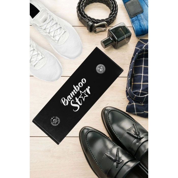 Bambu Erkek Patik Düz Asorti Çorap Dikişsiz Premium Kutulu 6lı (3 Siyah - 3 Beyaz)