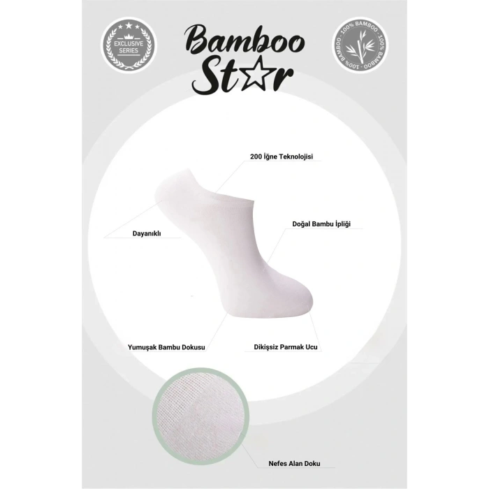Bambu Kadın Sneaker 3 Siyah - 3 Beyaz Çorap Dikişsiz Bilekte Görünmez Spor Çorap Premium 6lı Paket