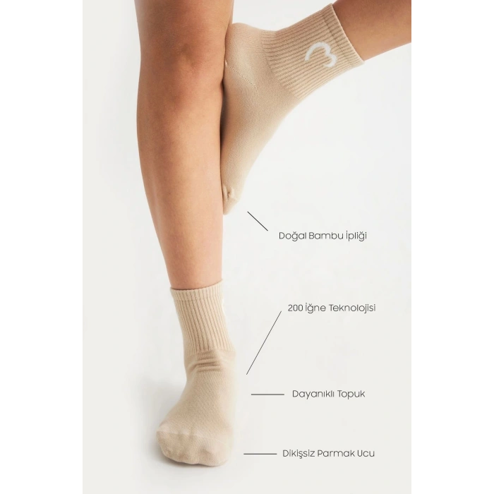 Bambu Kadın Kalp Desenli Uzun Soket Dikişsiz Premium Tenis Çorap 5 Li Paket
