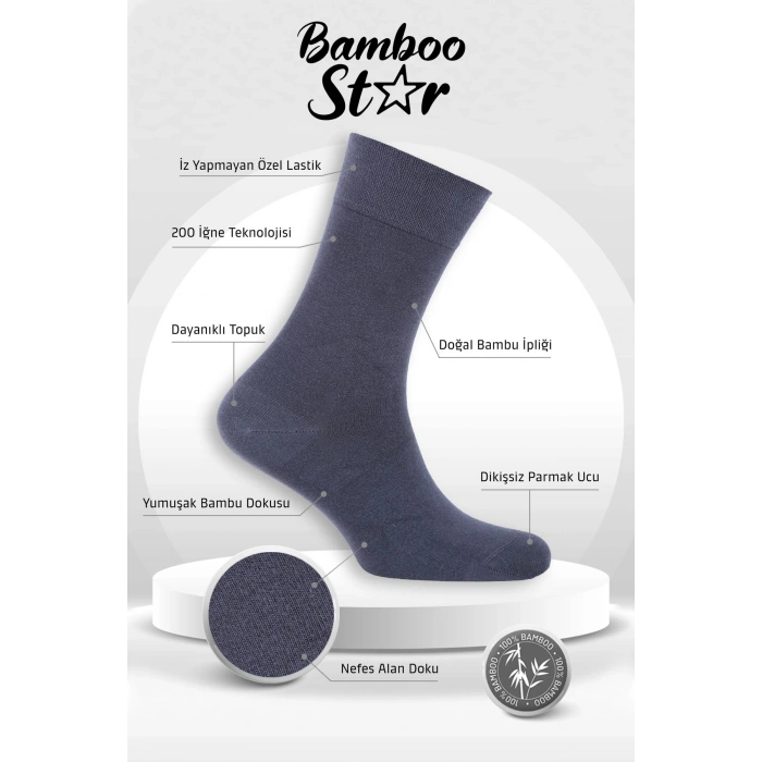 Bambu Erkek Soket Uzun Düz Füme Dikişsiz 3Lü Premium Kutulu Çorap