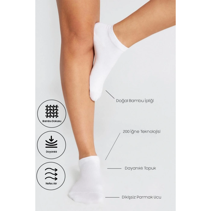 Bambu Kadın Patik Dikişsiz Premium Çorap 3 Lü (Beyaz-Siyah,Krem) Paket