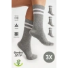 Bambu Tenis Çizgili Premium  Kolej Çorabı Unisex Gri Dikişsiz Soket Çorap 3lü Paket