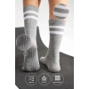 Bambu Kadın Gri Kaydırmaz Taban Silikon Baskı Yoga Fitness Pilates Bale Dans Tenis Çorabı 3lü