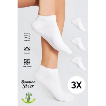 Bambu Kadın Beyaz Patik Dikişsiz Premium Çorap 3 Lü Paket