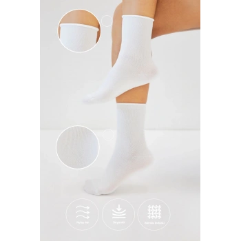 Bambu Kadın Lastiksiz Beyaz Soket Dikişsiz Premium Çorap İz Bırakmaz - Sıkmayan Çorap