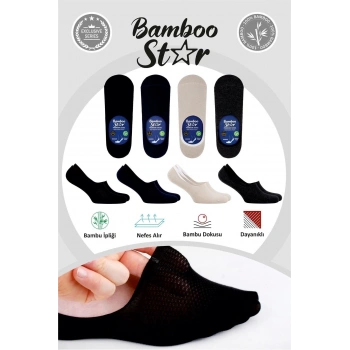 Bambu Erkek Çorap Dikişsiz Görünmez Terletmez Fileli Kaydırmaz Topuk Silikonlu Premium 4lü Paket