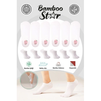 Bambu Kadın Sneaker Beyaz Çorap Dikişsiz Görünmez Bilekte Görünmez Spor Çorap Premium 6lı Paket