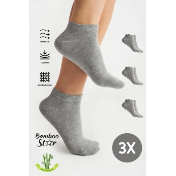 Bambu Kadın Gri Patik Dikişsiz Premium Çorap 3 Lü Paket