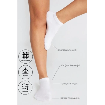 Bambu Kadın Patik Dikişsiz Premium Çorap 3 Lü (Beyaz-Siyah,Krem) Paket
