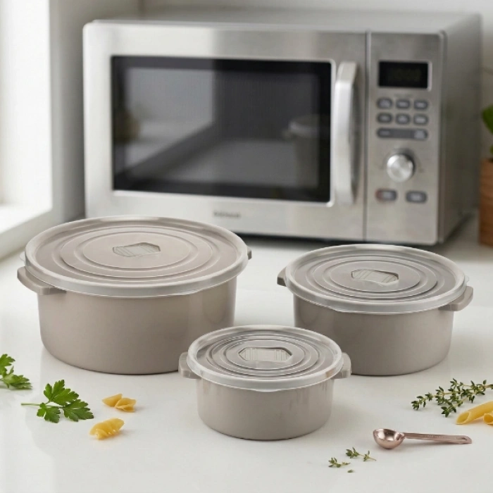 3lü Yuvarlak Mikrodalga Saklama Kabı Seti