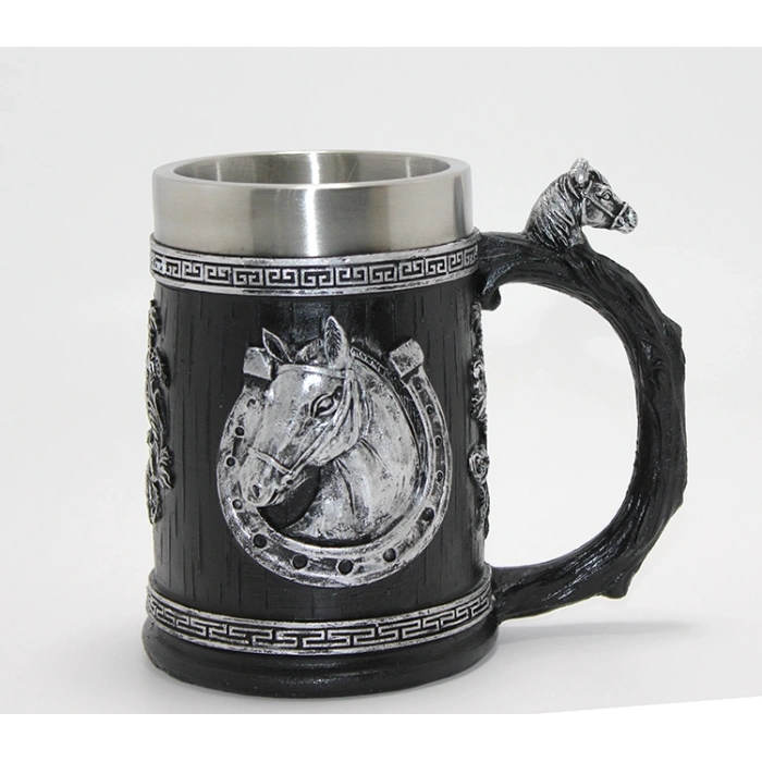 3D Kabartmalı At Büstü Paslanmaz Çelik Kupa Bardak