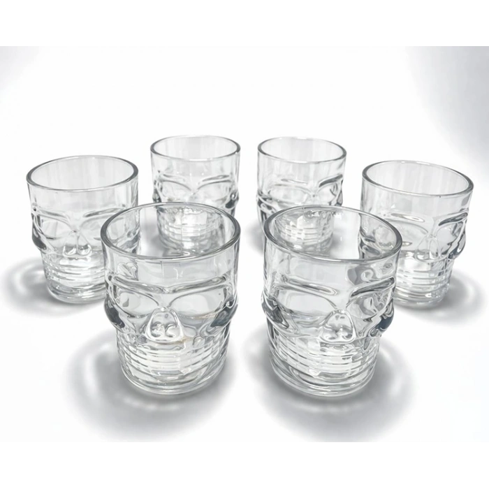 6lı Kurukafa Şeffaf Cam Shot Bardağı Seti 6x5 cm