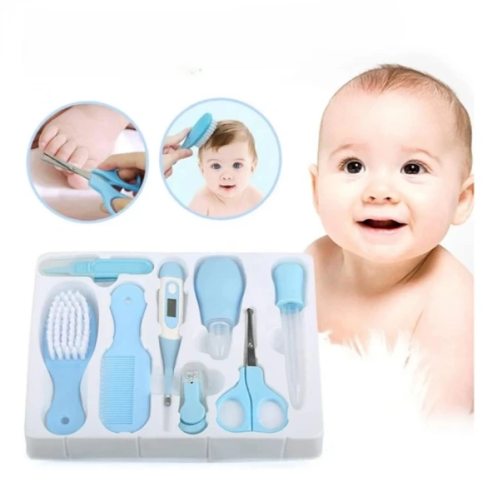 8 Parça Bebek Bakım Seti Mavi Renk