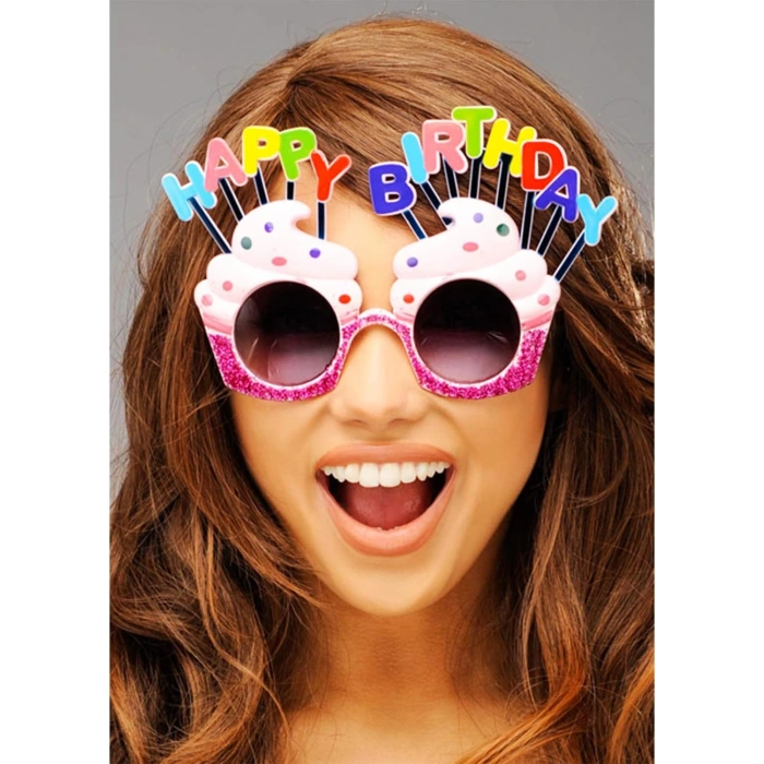 Happy Birthday Yazılı Pembe Fuşya Parti Gözlüğü