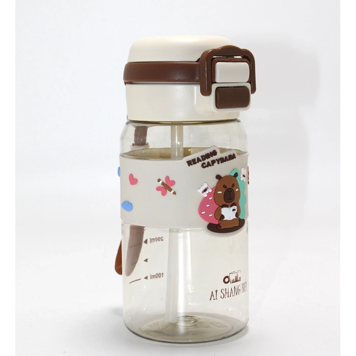 Kapibara Desenli Silikon Kılıflı Çocuk Matarası