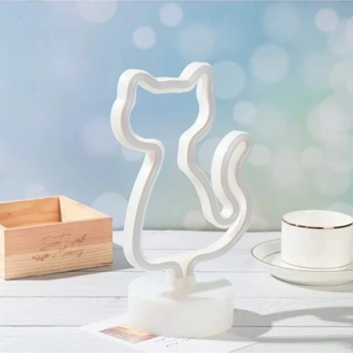 Neon Işıklı Kedi Tasarımlı Lamba