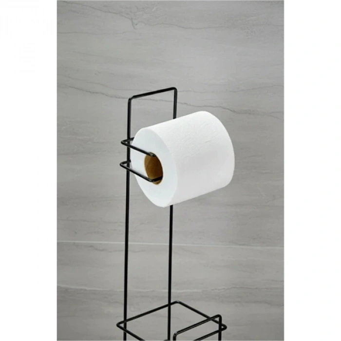 Siyah Standlı Yedek Hazneli Tuvalet Kağıtlığı