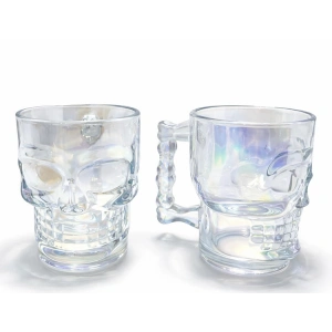 2li Şeffaf Cam Kurukafa Kupa Bardak Seti