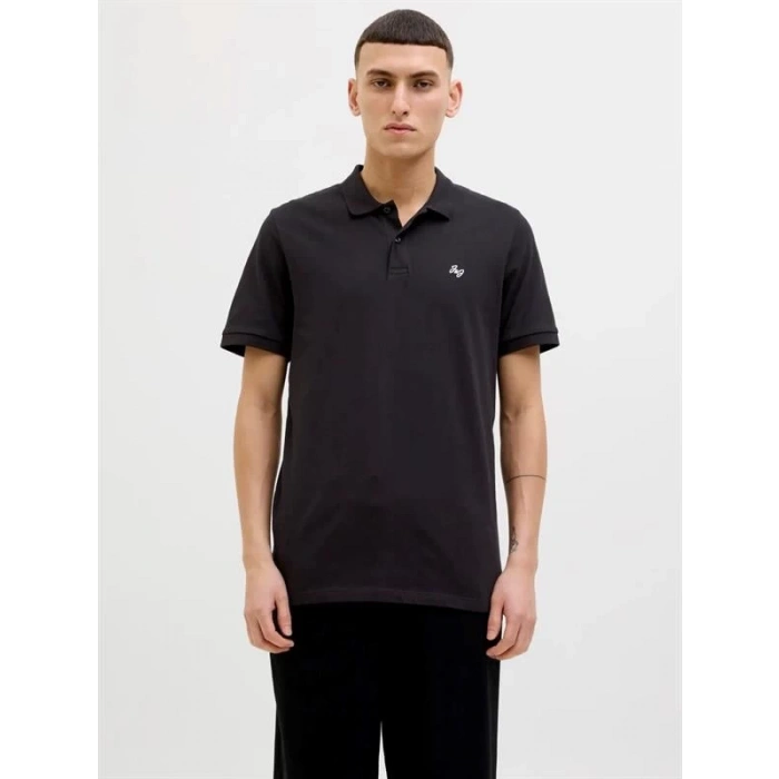 12270084 %100 Pamuk Polo Yaka Basıc Erkek Tshirt Siyah