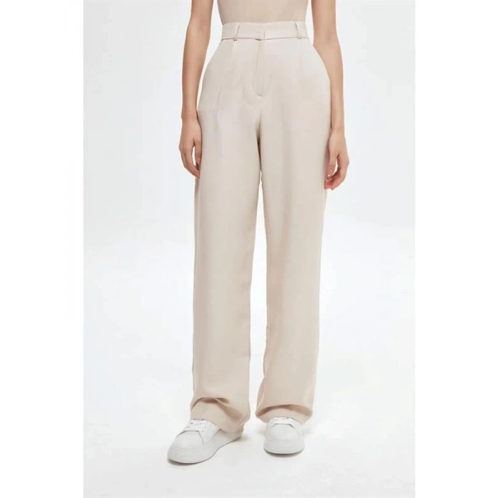 23K71073 Yüksek Bel İspanyol Paça Kumaş Pantolon