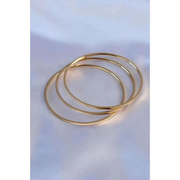 316L Çelik Gold Renk 3lü Ajda Model Kadın 60 mm Bilezik