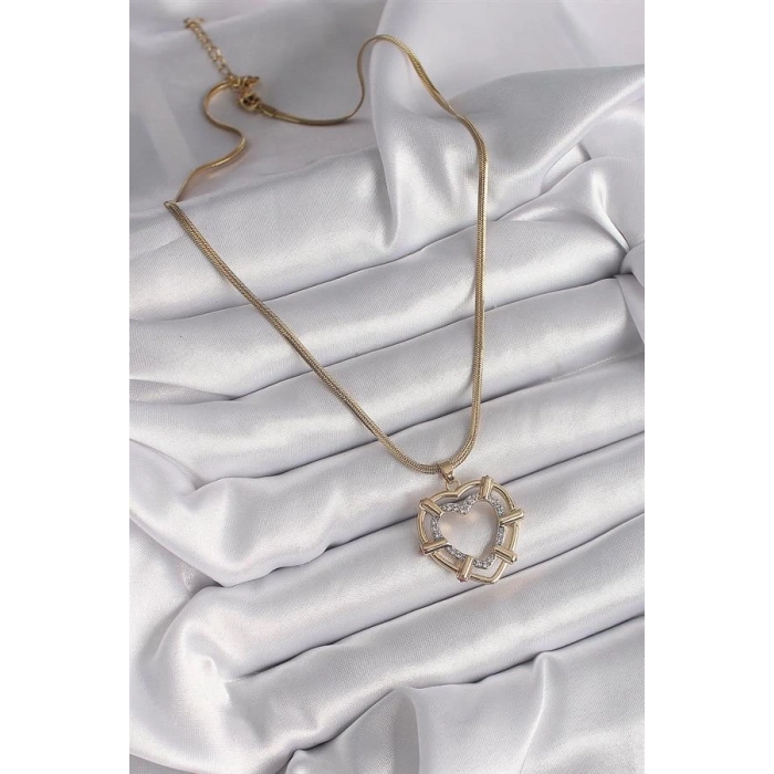 316L Çelik Gold Renk İtalyan Zincir Mix Renk Zirkon Taşlı Kalp Model Kadın Kolye