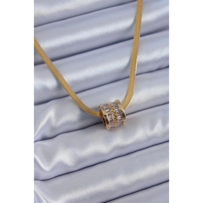 316L Çelik Gold Renk İtalyan Zincir Model Zirkon Taşlı Kadın Kolye
