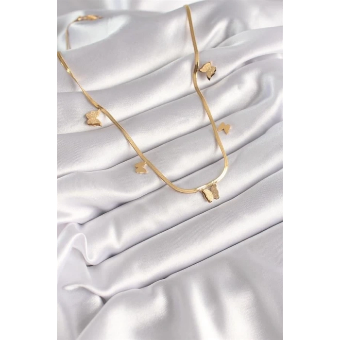 316L Çelik Gold Renk İtalyan Zincir Simli Kelebek Figür Kadın Kolye