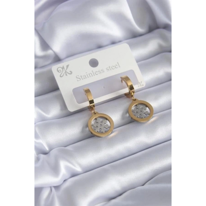 316L Çelik Gold Renk Kar Tanesi Model Kadın Küpe