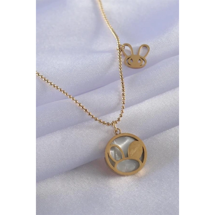 316L Çelik Gold Renk Tavşan Model Kadın Kolye
