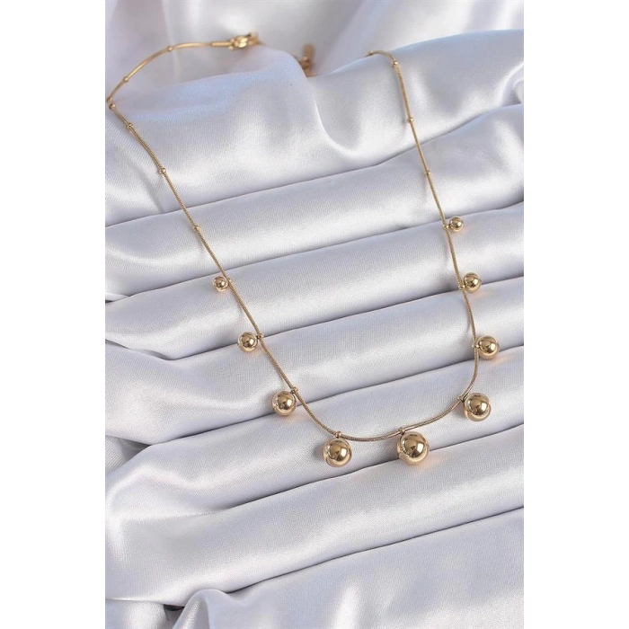 316L Çelik Gold Renk Top Model Kadın Kolye