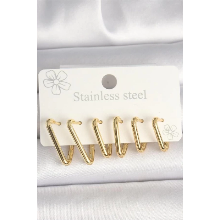 316L Çelik Gold Renk Üçgen Model Kadın Küpe Seti