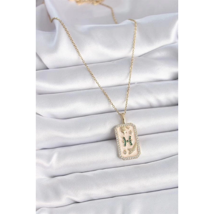 316L Çelik Gold Renk Zincir Balık Burcu Zirkon Taşlı Kadın Kolye