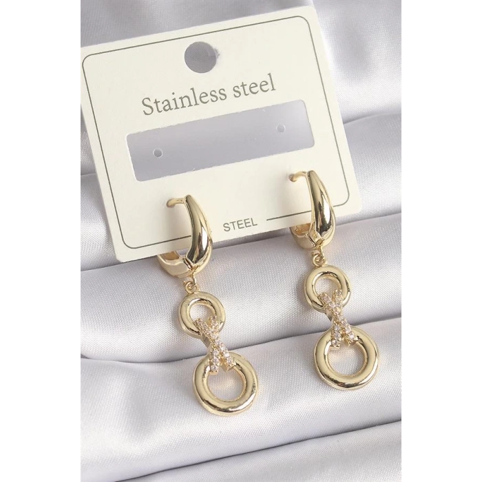 316L Çelik Gold Renk Zirkon Taş Detaylı Sallantı Model Kadın Küpe