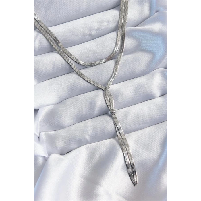 316L Çelik Gümüş Renk 2li İtalyan Zincir Asansör Model Kadın Kolye