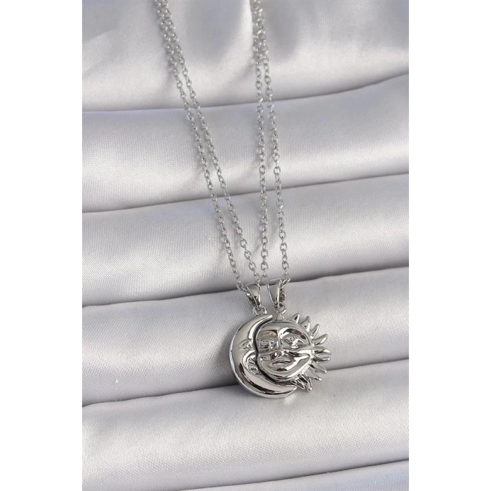 316L Çelik Gümüş Renk Ay Güneş Model Arkadaşlık Kadın Kolye
