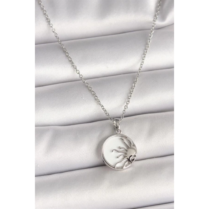 316L Çelik Gümüş Renk Zincir Beyaz Mineli Gün Batımı Model Kadın Kolye