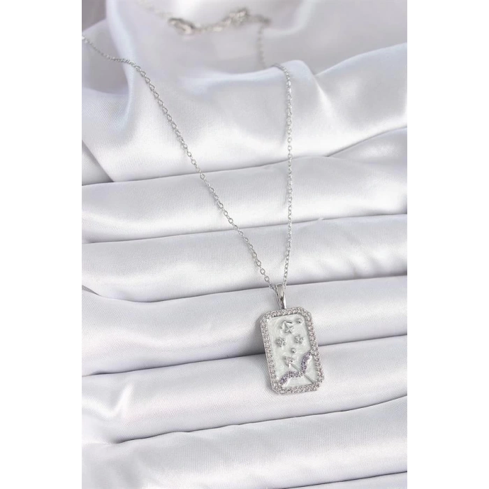 316L Çelik Gümüş Renk Zincir Yay Burcu Zirkon Taşlı Kadın Kolye