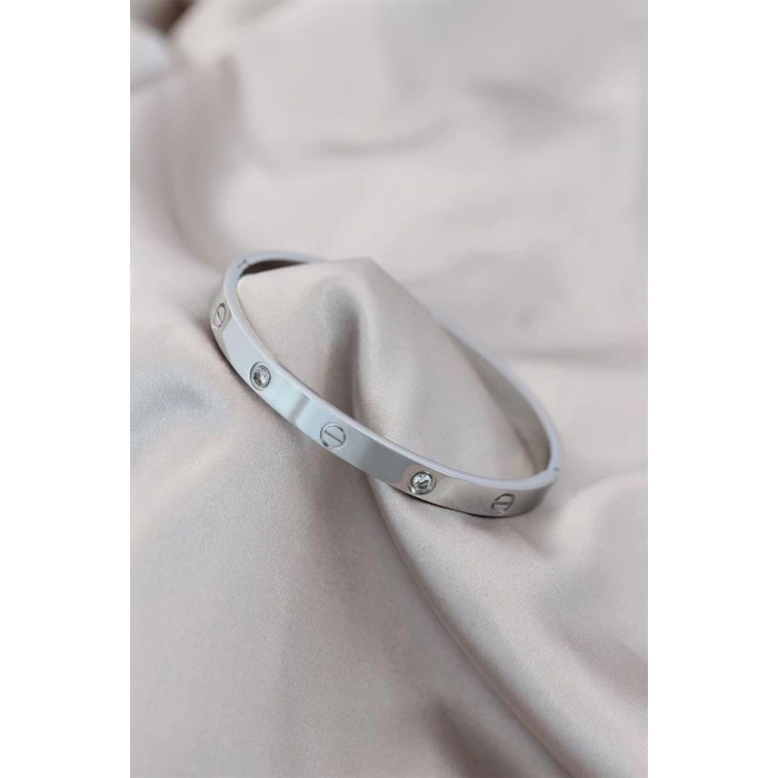 316L Çelik Gümüş Renk Zirkon Taşlı Bileklik