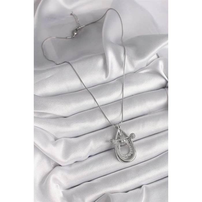 316L Çelik Gümüş Renk Zirkon Taşlı Damla Model Kadın Kolye