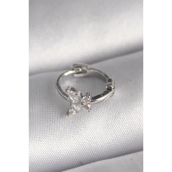 316L Çelik Gümüş Renk Zirkon Taşlı Kelebek Model Tragus Piercing