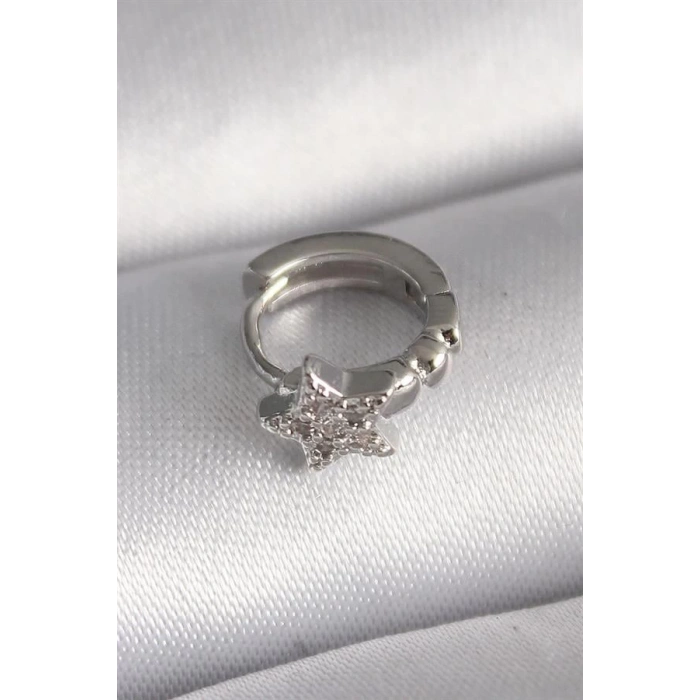 316L Çelik Gümüş Renk Zirkon Taşlı Yıldız Model Tragus Piercing