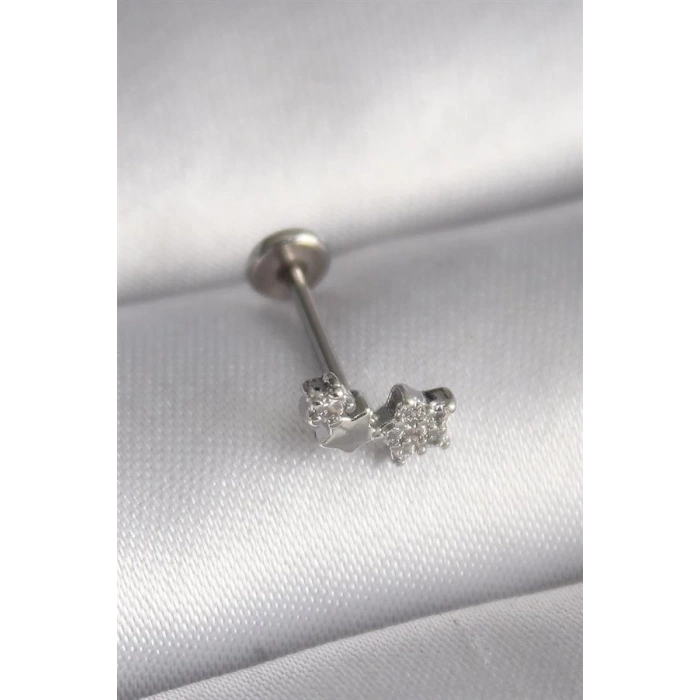 316L Çelik Gümüş Renk Zirkon Taşlı Yıldız Model Tragus Piercing