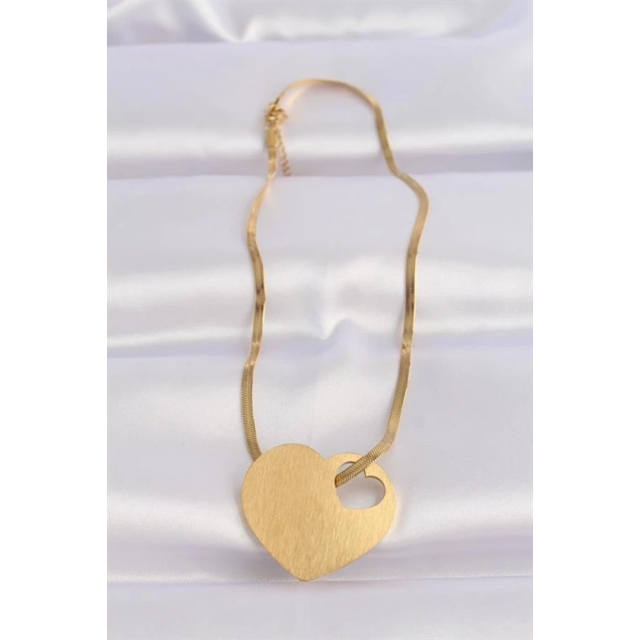 316L Çelik İtalyan Zincir Altın Renk Düz Plaka Kalp Kolye