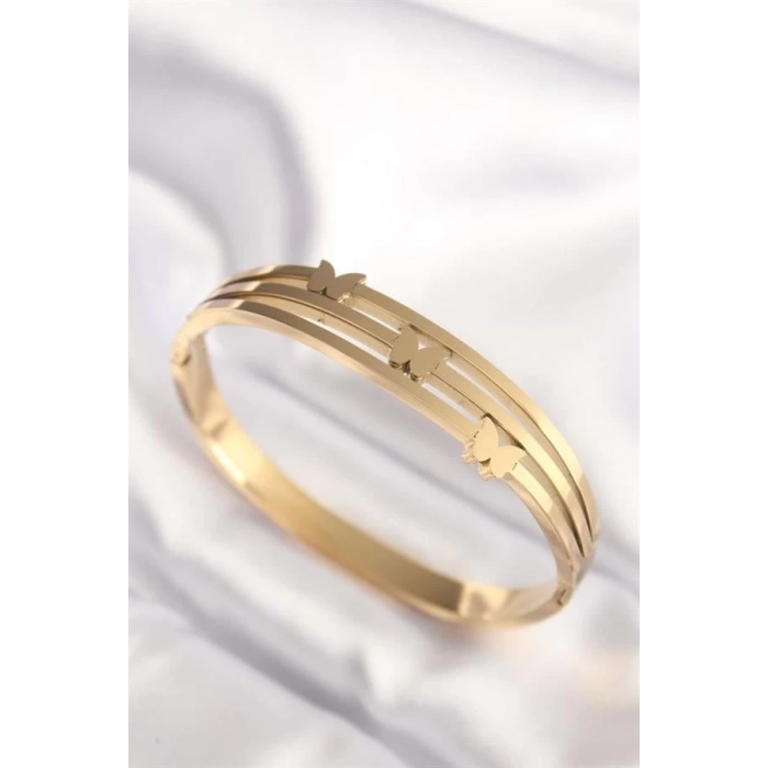 316L Çelik Kelebek Gold Renk Kadın Kelepçe Bilezik